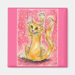 Orange tabby katt, rosa magnet