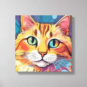 Orange Tabby Katt Samtida Färgrik Målning Canvastryck