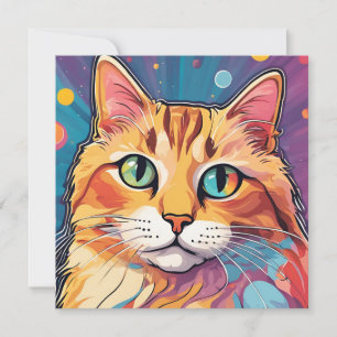 Orange Tabby Katt Samtida Färgrik Målning Julkort