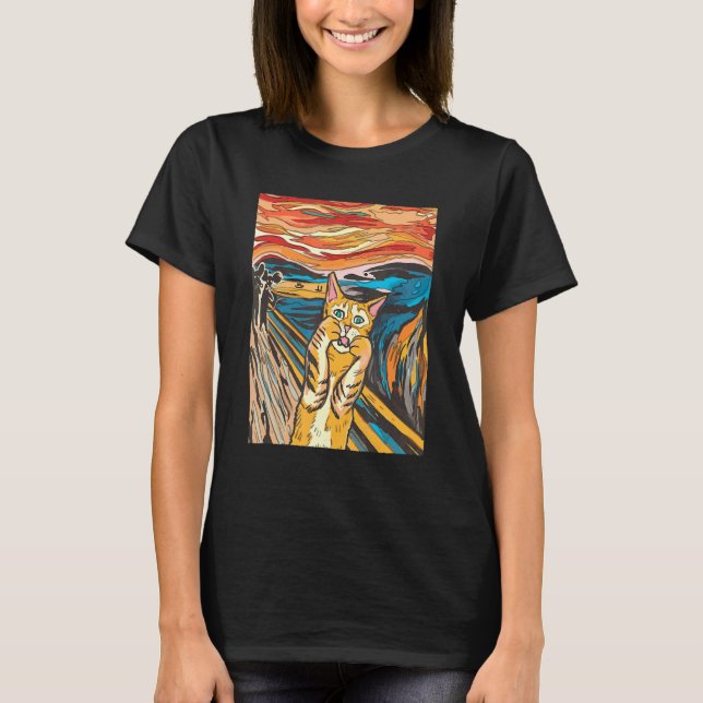 Orange Tabby katt Screaming Parody Graphic T Shirt (Framsida)