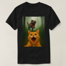 Orange Tabby Katt Selfie med Dinosaurie – Rolig Ka T Shirt