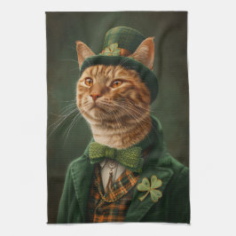 Orange Tabby katt St. Patrick's Day Kökshandduk