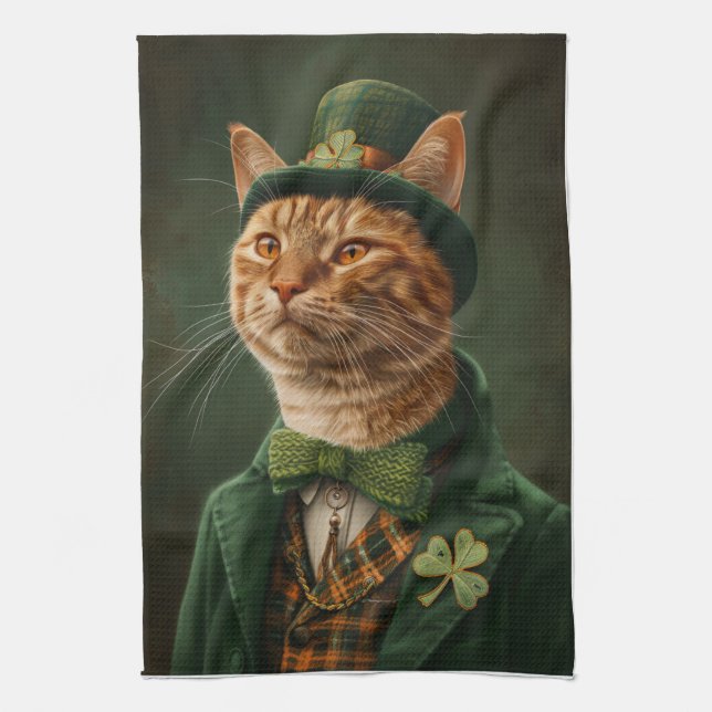 Orange Tabby katt St. Patrick's Day Kökshandduk (Vertikal)