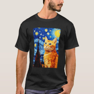 Orange Tabby katt Starry Night Vincent van Gogh Pe T Shirt