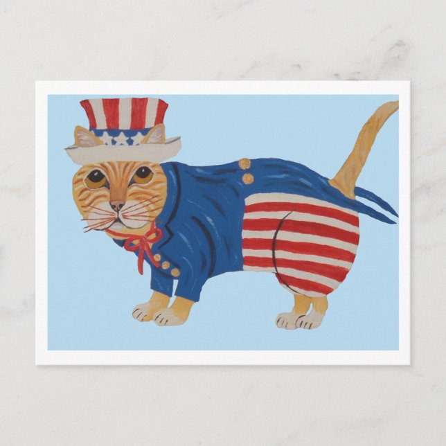 Orange Tabby Katt Uncle Sam Meddelande Vykort (Framsida)