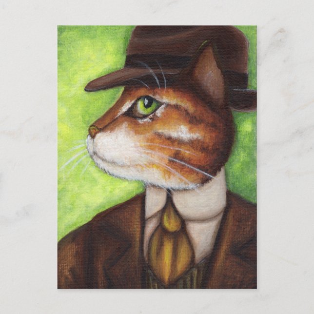 Orange Tabby katt under Kostym Tie Hat-vykort Vykort (Framsida)