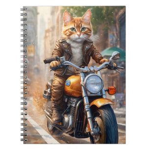 Orange Tabby katt ut för motorcykelrid Anteckningsbok