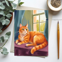 Orange Tabby Katt Vattenfärg Husdjur