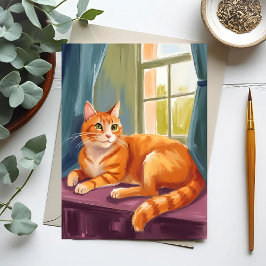 Orange Tabby Katt Vattenfärg Husdjur Vykort