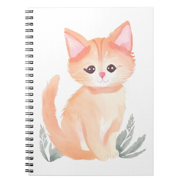 Orange Tabby Katt Vattenfärg Kattunge Anteckningsbok (Framsidan)