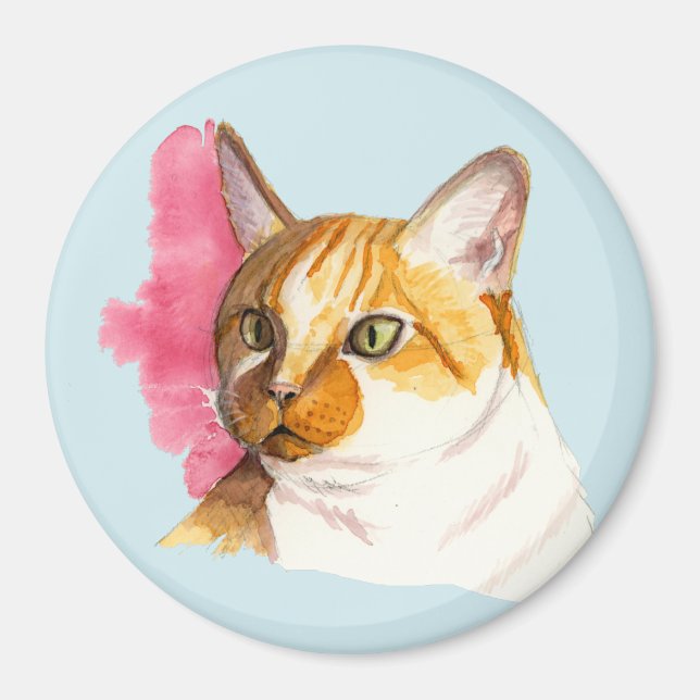 Orange Tabby katt vattenfärgsfärg Magnet (Framsidan)