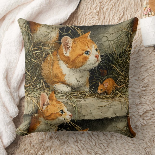 Orange Tabby Kattungar Jagar Möss Kudde (Filt)