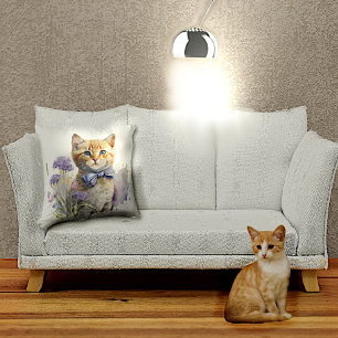 Orange Tabby Kattunge med Fläsktyg Vattenfärg Kudde