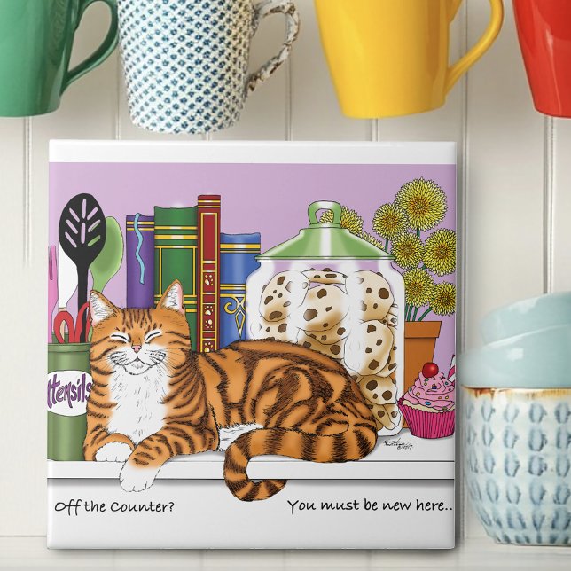 Orange Tabby Kitchen Counter Top Cat Kakelplatta (Skapare uppladdad)