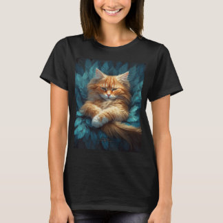 Orange Tabby Kitten i Bed of Blue Feathers T Shirt