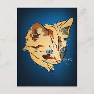 Orange Tabby Kitten med Blue Ögon på Blue Vykort