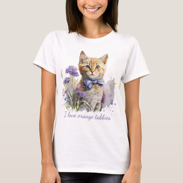 Orange Tabby Kitten med vattenfärgen Bow Tie T Shirt (Framsida)