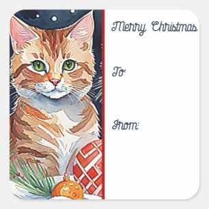 Orange Tabby Kitten Meowy jul Gift Märkre Fyrkantigt Klistermärke