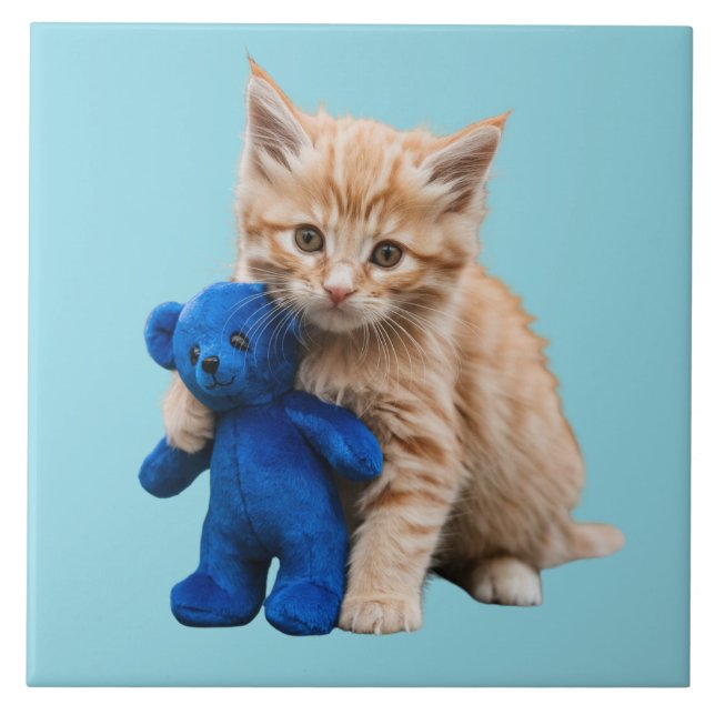 Orange Tabby Kitten och Teddy Decorative Tile Kakelplatta (Framsidan)
