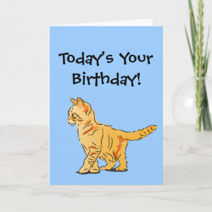 Orange Tabby Kitten på Blue Birthday Kort