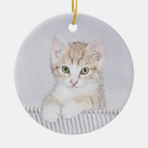 Orange Tabby Kitten Painting - Originalkassett Julgransprydnad Keramik
