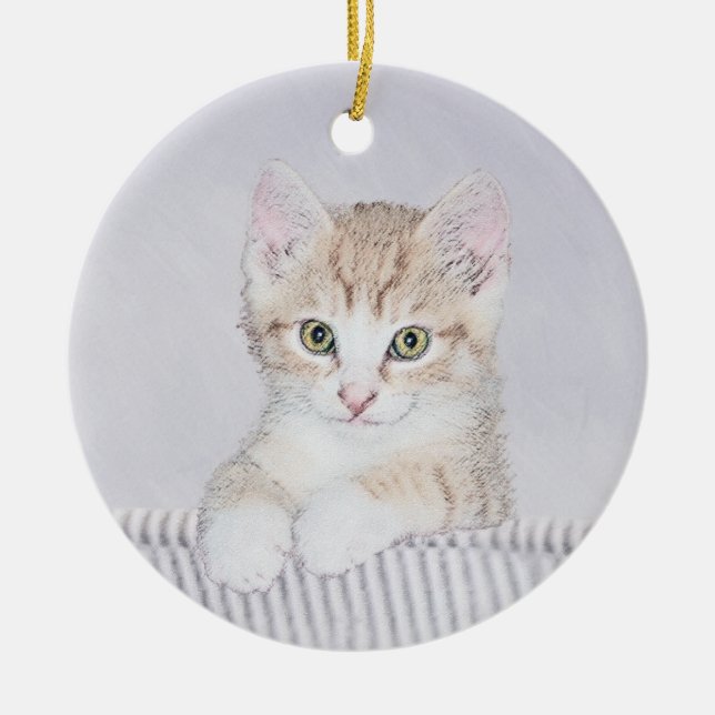 Orange Tabby Kitten Painting - Originalkassett Julgransprydnad Keramik (Framsidan)
