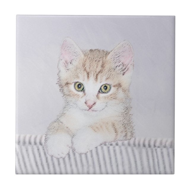 Orange Tabby Kitten Painting - Originalkassett Kakelplatta (Framsidan)