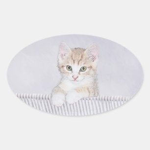 Orange Tabby Kitten Painting - Originalkassett Ovalt Klistermärke
