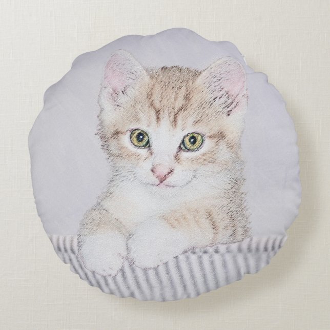 Orange Tabby Kitten Painting - Originalkassett Rund Kudde (Baksidan)