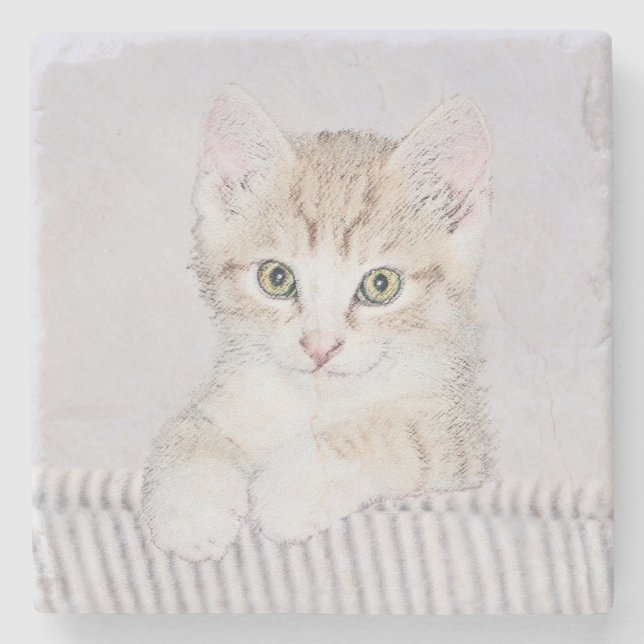 Orange Tabby Kitten Painting - Originalkassett Stenunderlägg (Framsidan)