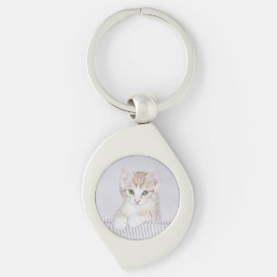 Orange Tabby Kitten Painting - Originalkassett Swirl Silverfärgad Nyckelring