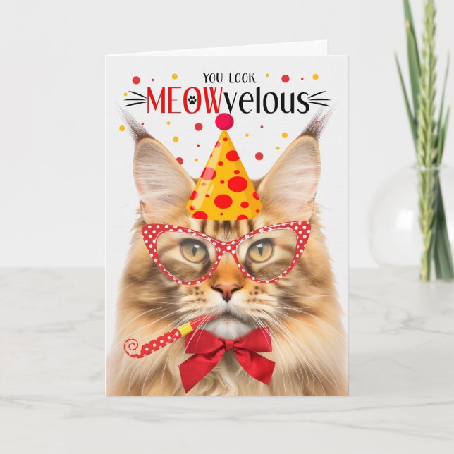 Orange Tabby Maine Coon Cat MEOWvelous Birthday Kort (Framsida)