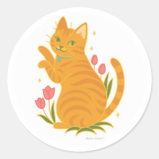 Orange Tabby med tulpaner Runt Klistermärke