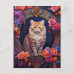 Orange Tabby med vackra juveler och blommor Vykort