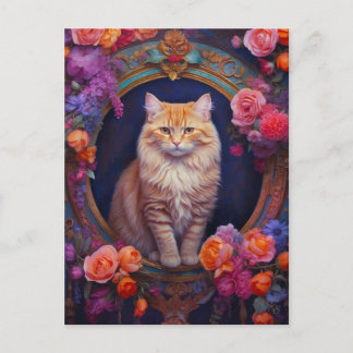 Orange Tabby med vackra juveler och blommor Vykort
