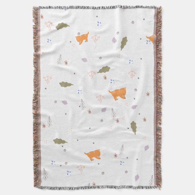Orange Tabby och Löv Mönster Filt (Framsidan Vertikal)