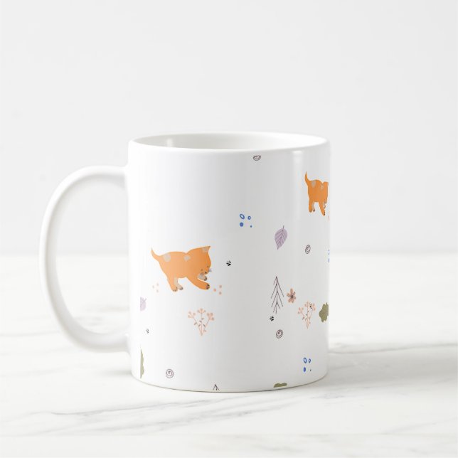 Orange Tabby och Löv Mönster Kaffemugg (Vänster)