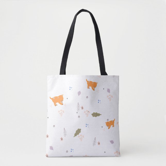 Orange Tabby och Löv Mönster Tygkasse (Framsida)