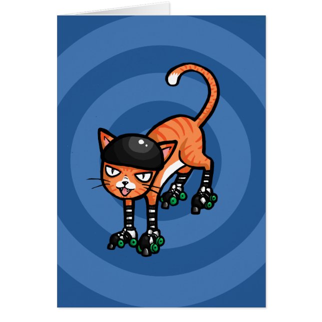 Orange tabby på rollerskates hälsningskort (Framsidan)
