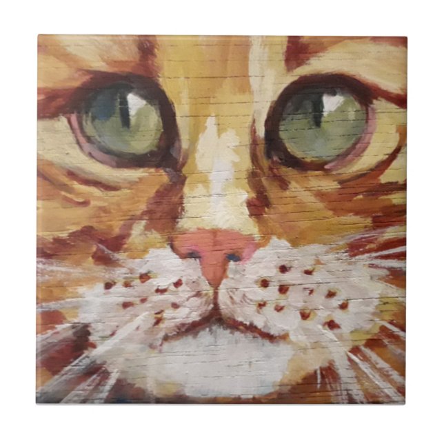 Orange Tabby Painting Detail Ceramic Tile Kakelplatta (Framsidan)