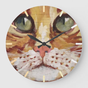 Orange Tabby Painting Detail Large Clock Stor Klocka