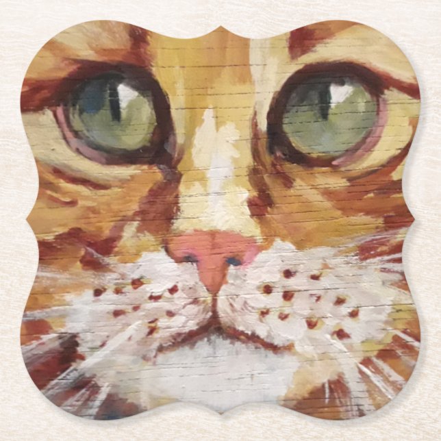 Orange Tabby Painting Detail Papper Underlägg (Framsida)