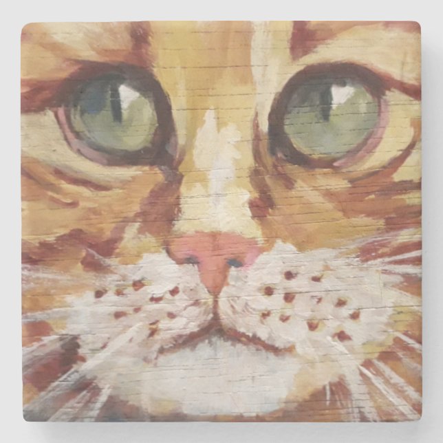 Orange Tabby Painting Detail Stone Underlägg (Framsidan)