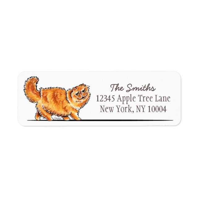 Orange Tabby Persian Cat off-Leash Art™ enkel Returadress Etikett (Framsidan)