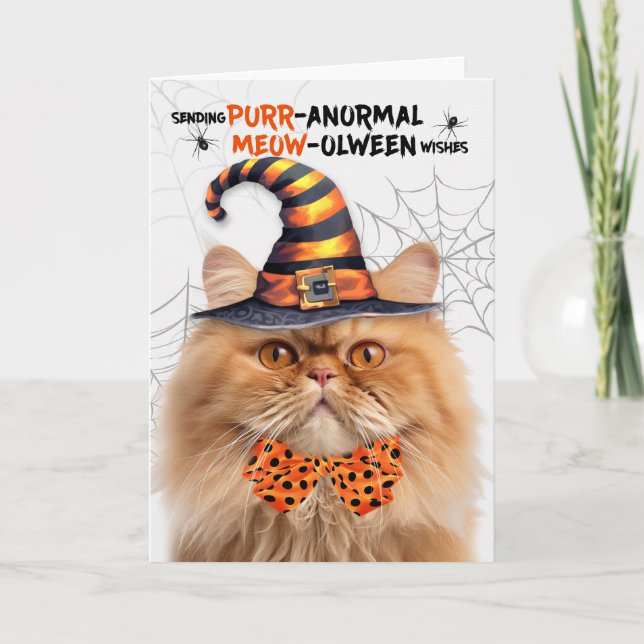 Orange Tabby Persian Cat PURRanormal MEOWolween Helgkort (Framsida)
