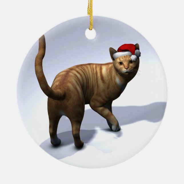 Orange Tabby Santa Julgransprydnad Keramik (Baksidan)