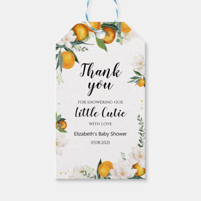 Orange Tangerine Girl Baby Shower Favors Gift-Märk Presentetikett (Framsidan)