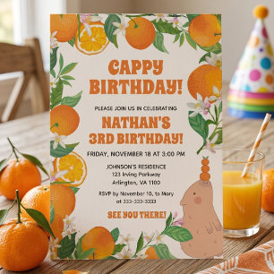 Orange Tangerine Kapybara Barn Rolig Cappy Födelse Inbjudningar