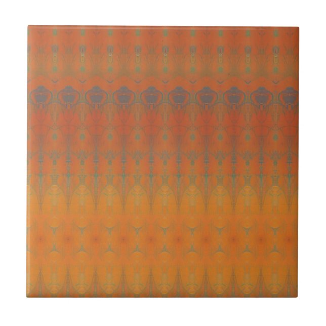 Orange tangerine teal grönt geometric art design kakelplatta (Framsidan)