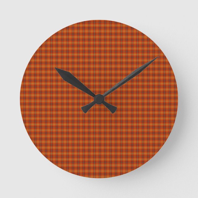 Orange Tartan Wall Clock Rund Klocka (Framsida)